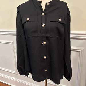 Express Black Blouse with Gold Buttons Size M